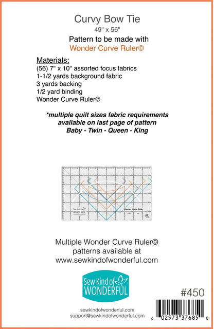 Sew Kind of Wonderful Curvy Bow Tie Quilt Pattern Finished Size 49”x56”