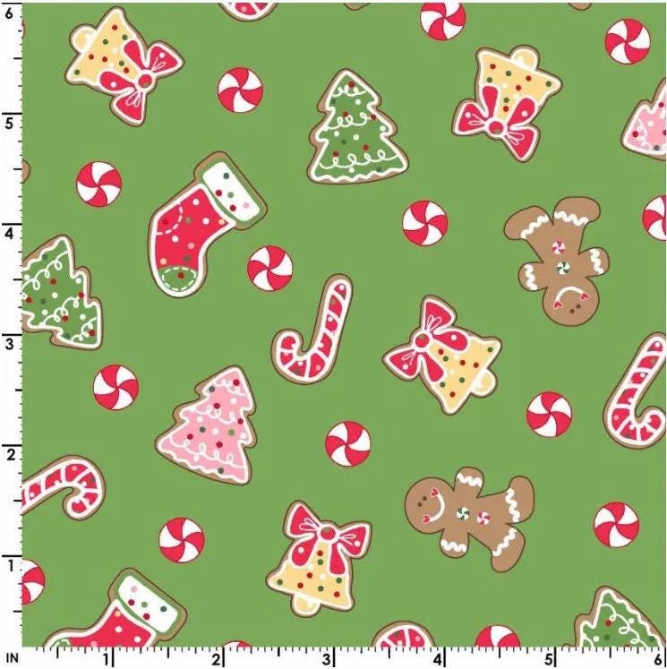 Maywood Studio Kimberbell Jingle & Whisk Fabric Collection Merry Christmas Cookies on Green MAS9671-B