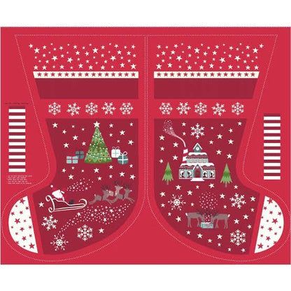 Glow-In-The-Dark Lewis & Irene Christmas Glow Fabric Collection Stocking Panel/Lettering on Red/Green Authentic Premium 100% Cotton Fabrics
