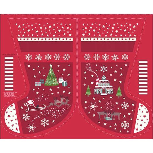 Glow-In-The-Dark Lewis & Irene Christmas Glow Fabric Collection Stocking Panel/Lettering on Red/Green Authentic Premium 100% Cotton Fabrics
