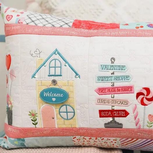Kimberbell Sweetheart Street Bench Pillow Collection (Options: ME Download Booklet, Embellishment Kit, Fabric Kit, Thread Set)