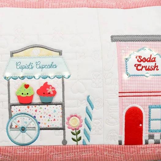 Kimberbell Sweetheart Street Bench Pillow Collection (Options: ME Download Booklet, Embellishment Kit, Fabric Kit, Thread Set)