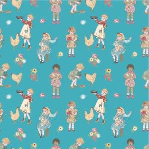 Poppie Cotton Hopscotch & Freckles Fabric Collection Children's Chores on Teal Authentic Premium 100% Cotton Quilt Shop Quality Fabrics