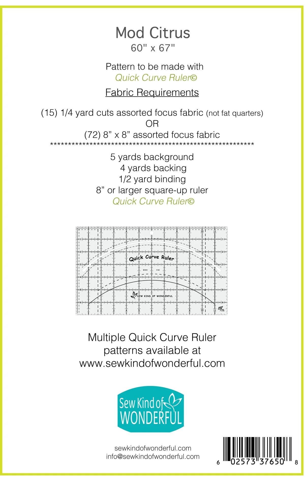 Sew Kind of Wonderful Mod Citrus Quilt Pattern Finished Size 60”x67”
