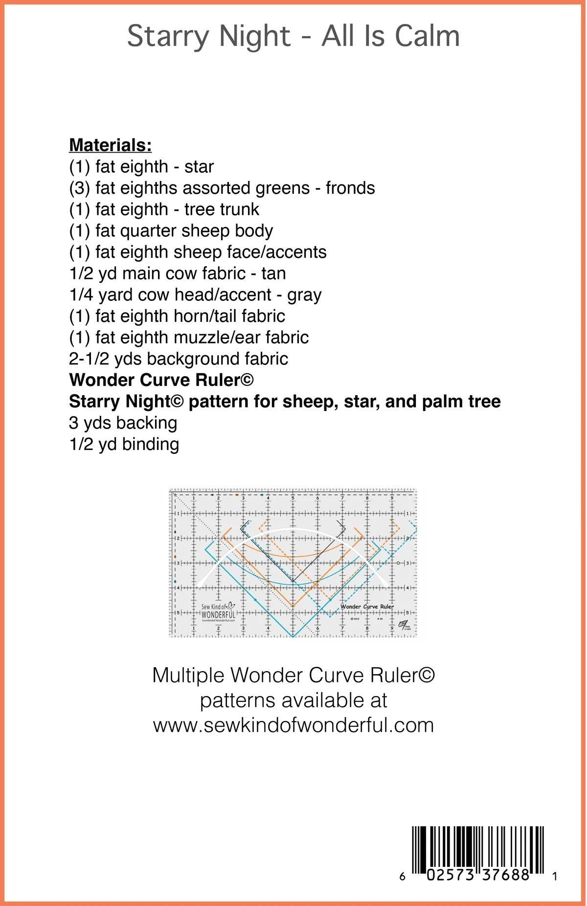 Sew Kind of Wonderful Starry Night Cow Bonus Block Pattern #454 (SKW Rulers Sold Separately)
