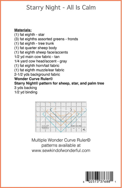 Sew Kind of Wonderful Starry Night Cow Bonus Block Pattern #454 (SKW Rulers Sold Separately)