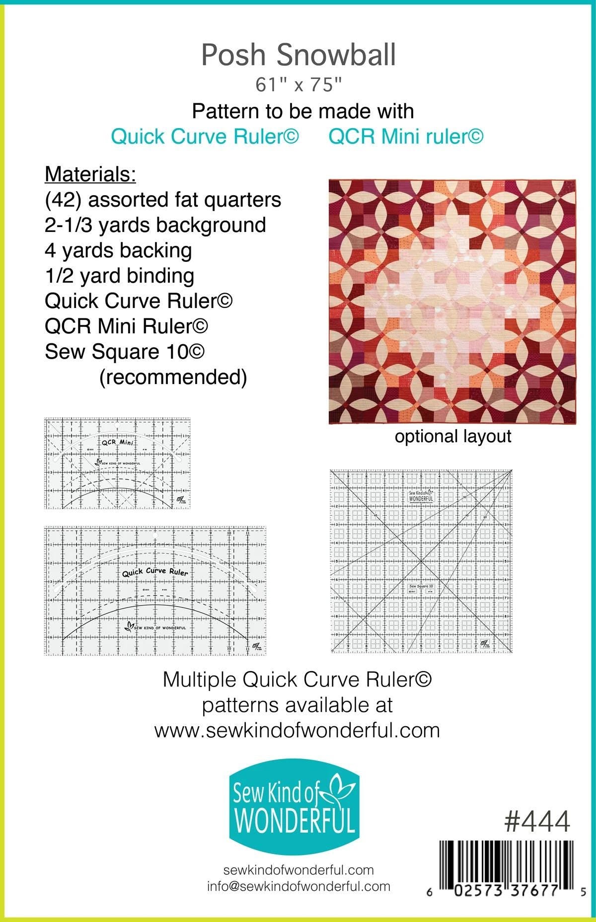 Sew Kind of Wonderful Posh Snowball Quilt Pattern Finished Size 61”x75”