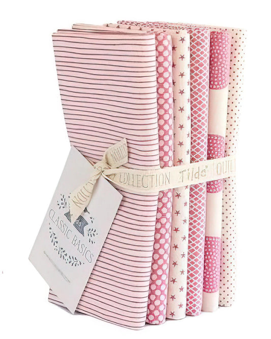 Tilda Basics Classics Pink Fabric Collection 6pc Fat Quarter Bundle Authentic Premium 100% Cotton Fabrics