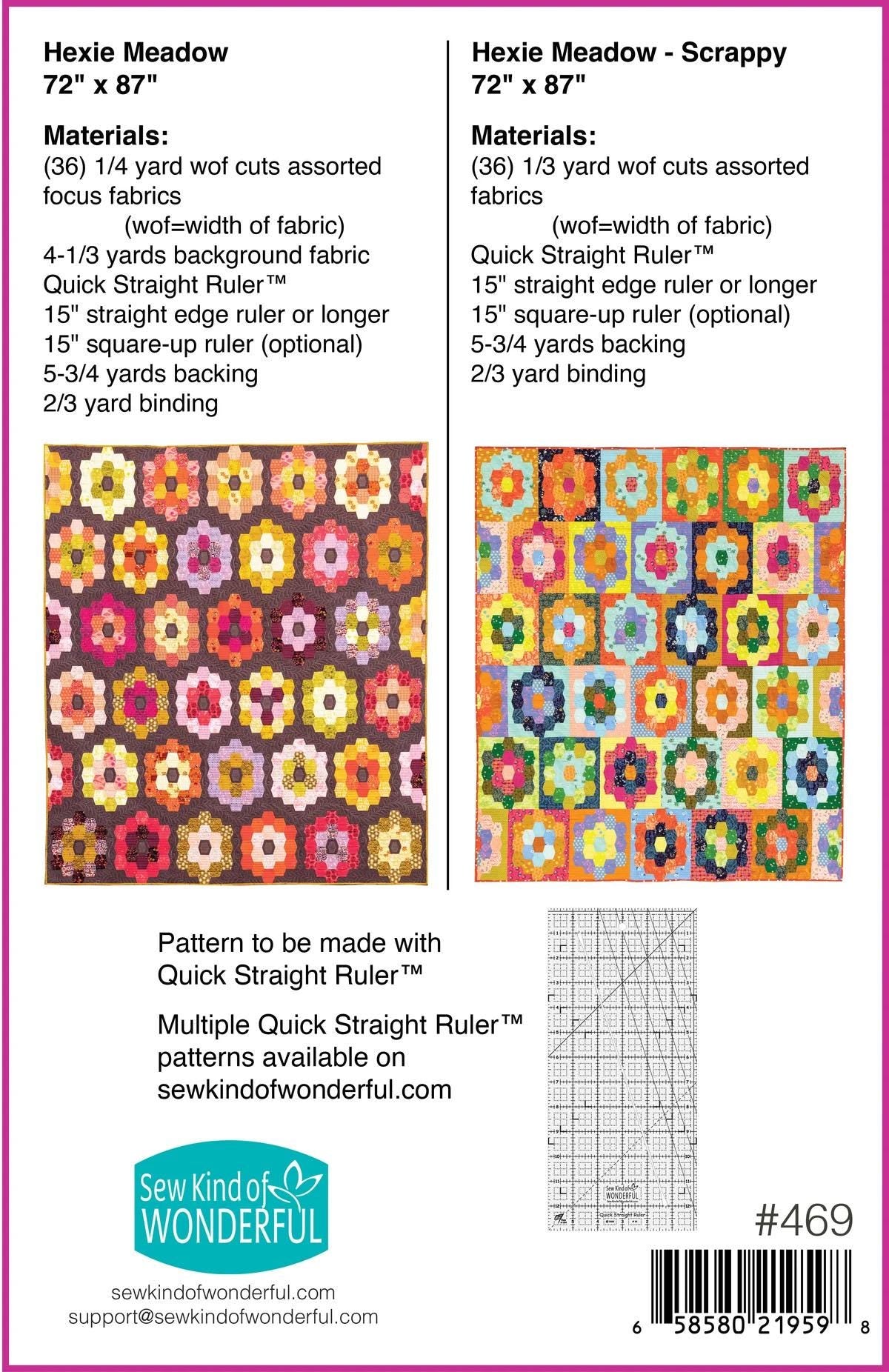 Sew Kind of Wonderful Hexie Meadow Quilt Pattern Finished Size 72"x87"