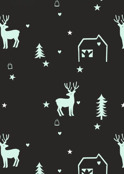 Glow-In-The-Dark Lewis & Irene Hygge Glow Fabric Collection Tomten Forest on Dark Authentic Premium 100% Cotton Fabrics
