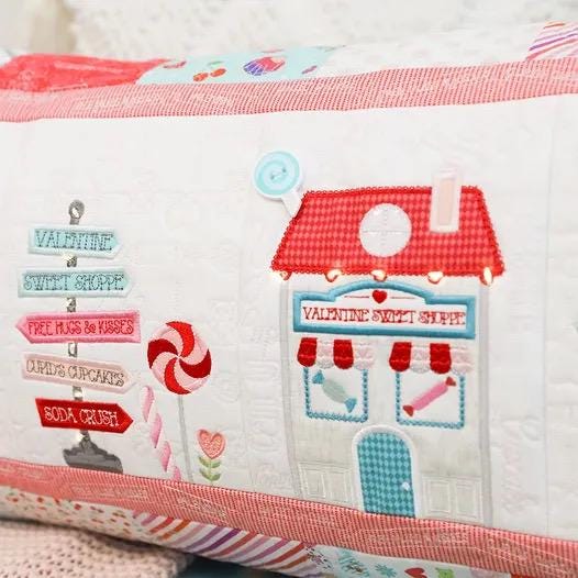 Kimberbell Sweetheart Street Bench Pillow Collection (Options: ME Download Booklet, Embellishment Kit, Fabric Kit, Thread Set)