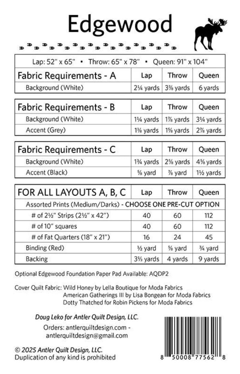 Doug Leko Antler Quilt Designs Edgeworth Quilt Pattern (Opt Foundation Paper Sold Separately)