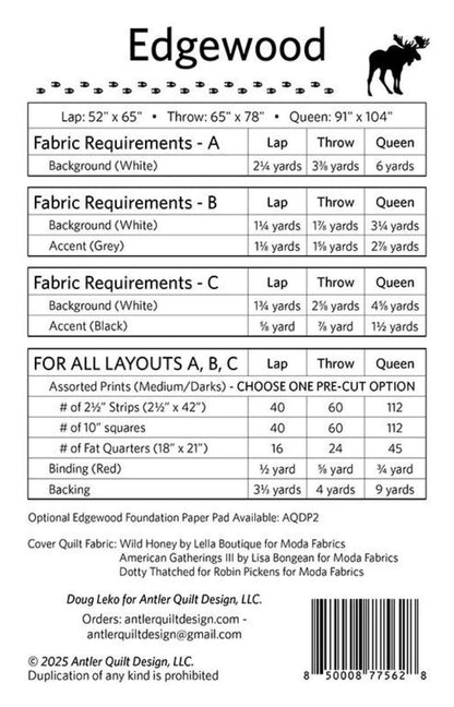 Doug Leko Antler Quilt Designs Edgeworth Quilt Pattern (Opt Foundation Paper Sold Separately)