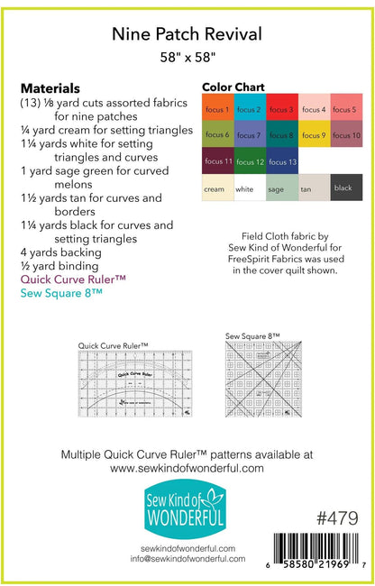 Sew Kind of Wonderful Ninepatch Revival Quilt Pattern Finished Size: 58"x58"