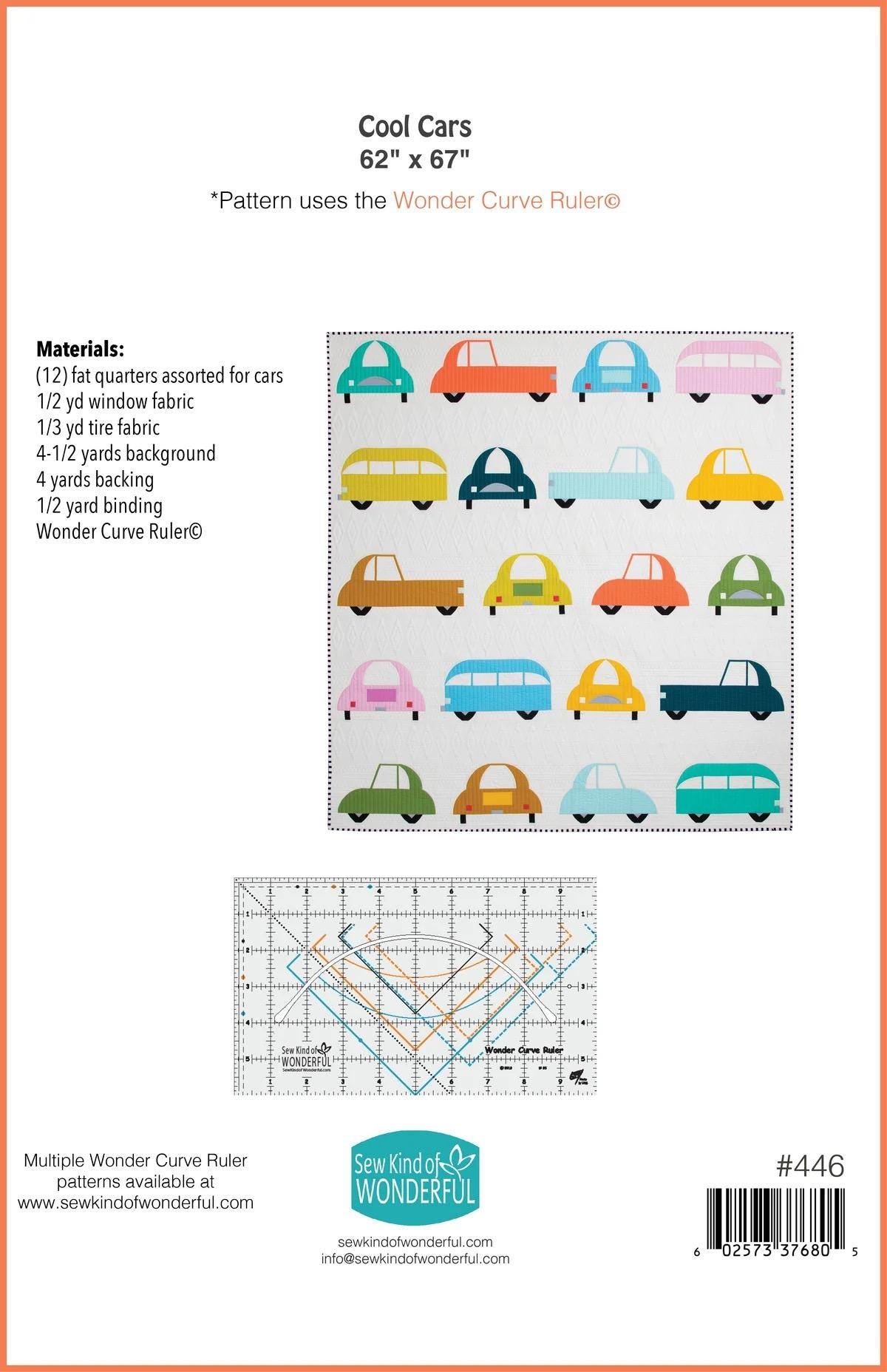 Sew Kind of Wonderful Cool Cars Quilt Pattern Finished Size 62”x67”