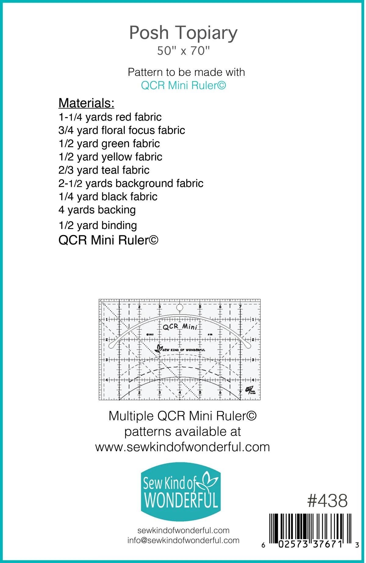 Sew Kind of Wonderful Posh Topiary Quilt Pattern Finished Size 50"x70"