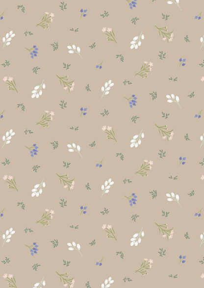 Lewis & Irene Sky Garden Fabric Collection Scattered Sprig on Taupe CC58.3 Authentic Premium 100% Cotton Quilt Shop Quality Fabrics