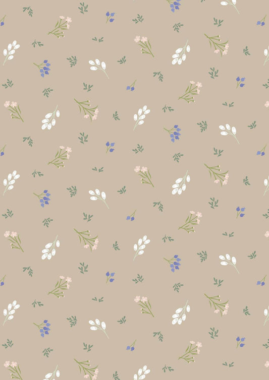 Lewis & Irene Sky Garden Fabric Collection Scattered Sprig on Taupe CC58.3 Authentic Premium 100% Cotton Quilt Shop Quality Fabrics