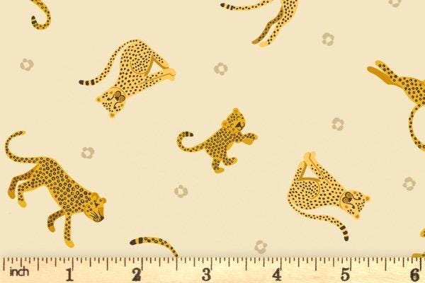 Lewis & Irene Small Things Wild Animals Fabric Collection Leopards and Cheetahs on Light Yellow Authentic Premium 100% Cotton Fabrics