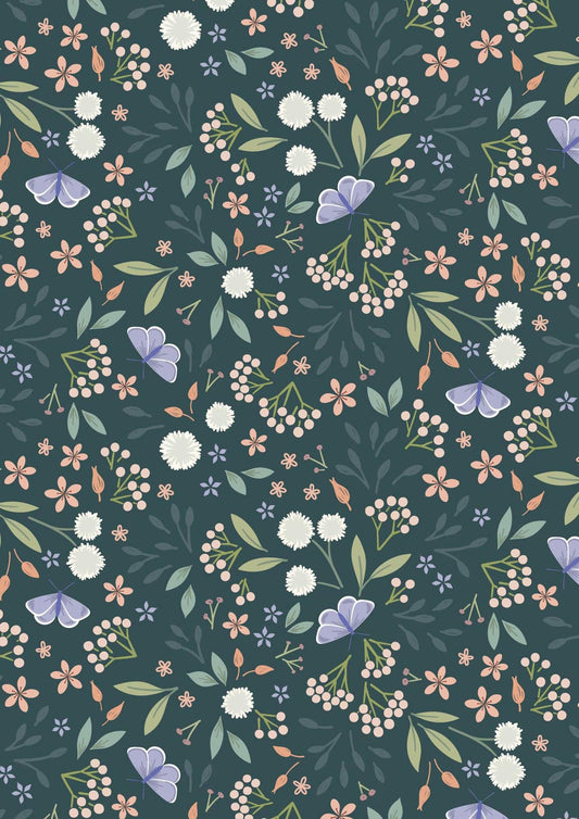 Lewis & Irene Sky Garden Fabric Collection Floral Odyssey on Deep Teal CC57.3 Authentic Premium 100% Cotton Quilt Shop Quality Fabrics