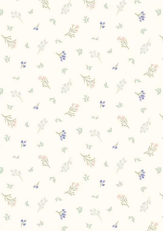 END OF BOLT 12" Lewis & Irene Sky Garden Fabric Collection Scattered Sprig on Cream CC58.1