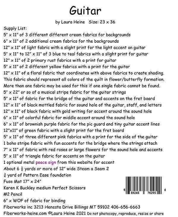 Laura Heine Guitar Collage Wall Quilt Pattern Finished Size: 23"x36"