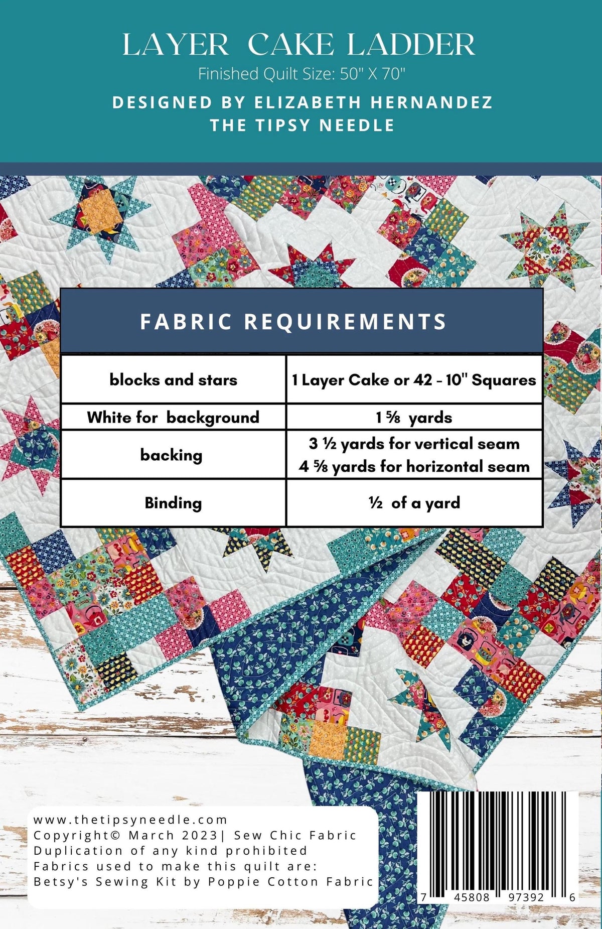 The Tipsy Needle Tipsy Layer Cake Ladder Quilt Pattern Finished Size: 50"x70"