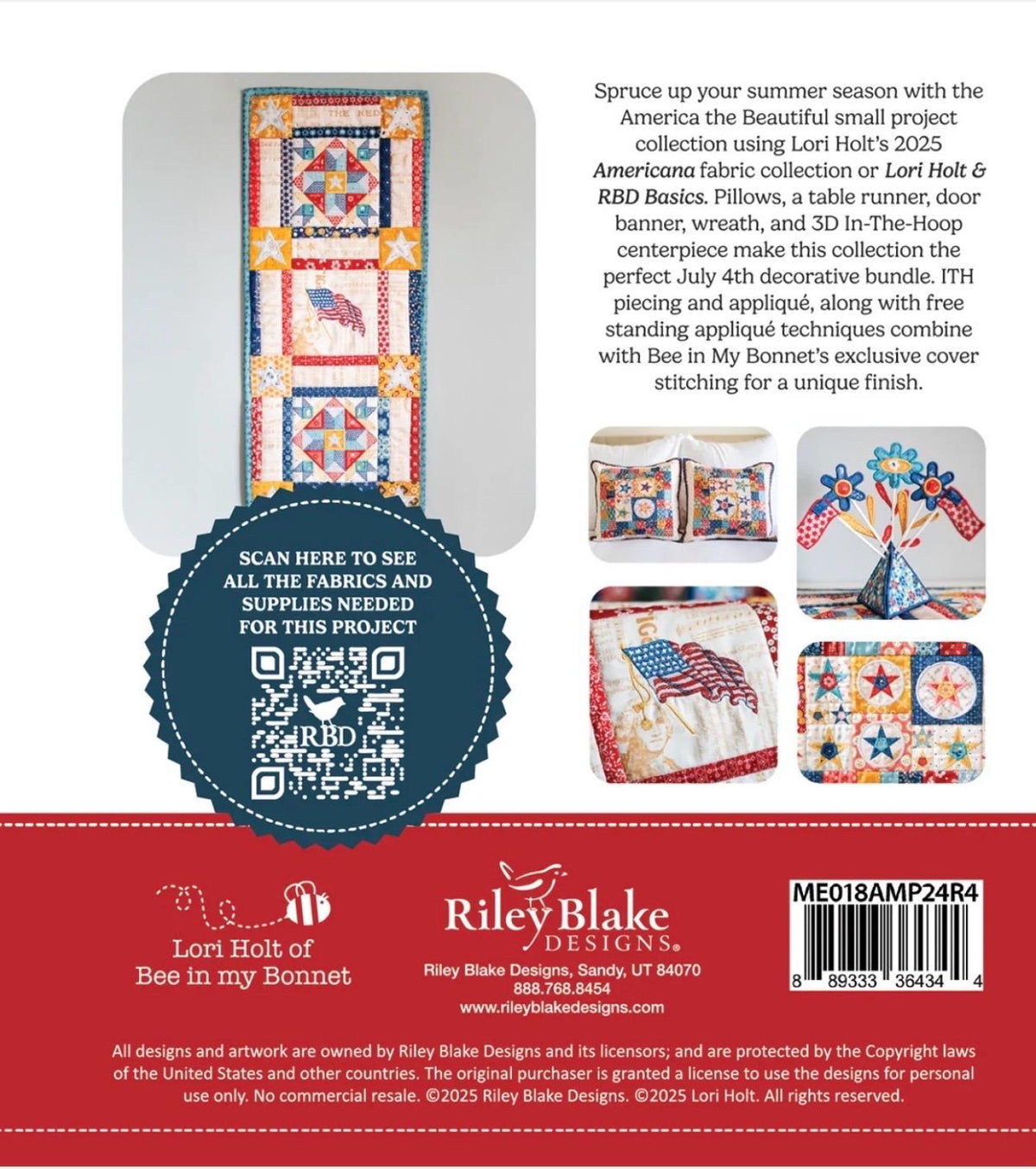 Riley Blake Lori Holt America The Beautiful Machine Embroidery Home Decor Projects Collection USB