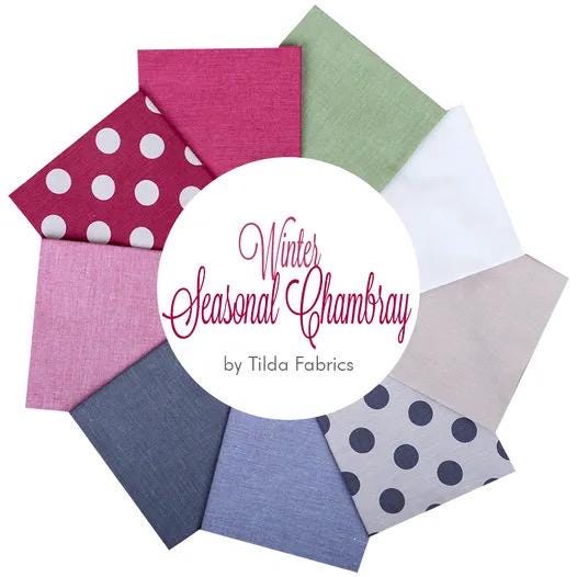 Tilda Basics Seasonal Chambray Winter Fabric Collection 9pc Fat Quarter Bundle Authentic Premium 100% Cotton Fabrics