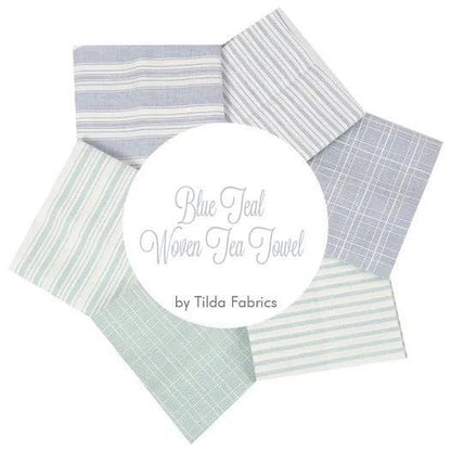 Tilda Tea Towel Basics Blue/Teal Fabric Collection 6pc Fat Quarter Bundle Authentic Premium 100% Cotton Fabrics
