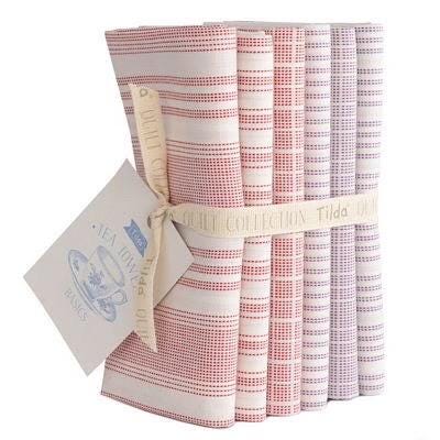 Tilda Tea Towel Basics Red/Plum Fabric Collection 6pc Fat Quarter Bundle Authentic Premium 100% Cotton Fabrics
