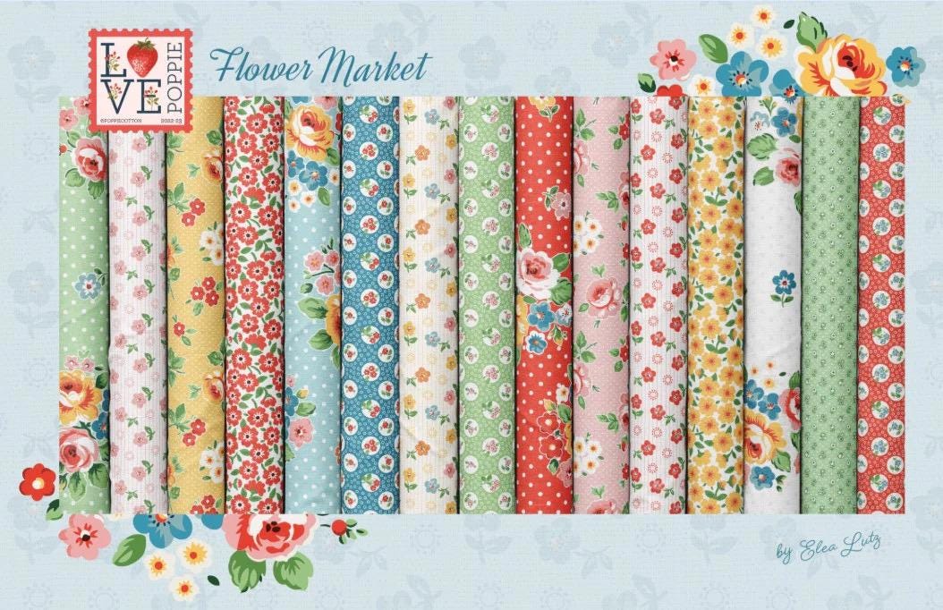 Poppie Cotton Flower Market Fabric Collection 42pc 10" Stacker Authentic Premium 100% Cotton Quilt Shop Quality Fabrics