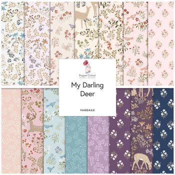 Poppie Cotton My Darling Deer Fabric Collection Wildflower on Soft Plum Authentic Premium 100% Cotton Fabrics