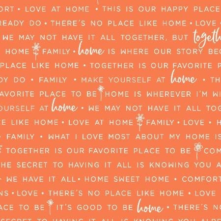 Maywood Studio Kimberbell Make Yourself at Home Fabric Collection Home Phrases on Orange Authentic Premium 100% Cotton Fabrics