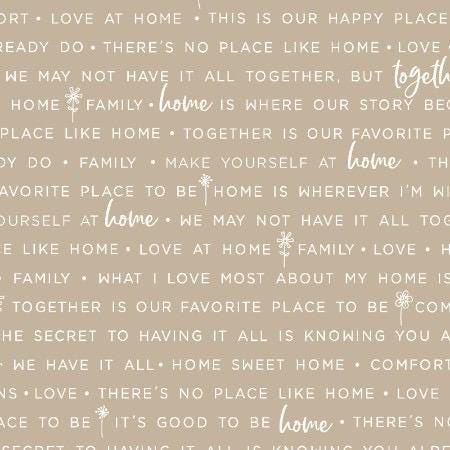 Maywood Studio Kimberbell Make Yourself at Home Fabric Collection Home Phrases on Taupe Authentic Premium 100% Cotton Fabrics