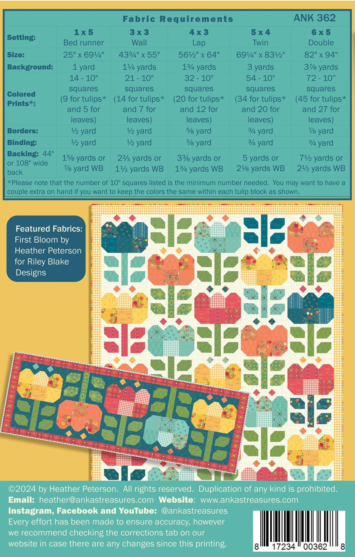 Anka's Treasures Tulip Festival Quilt Pattern ANK362 - 5 Size Variations Per Pattern