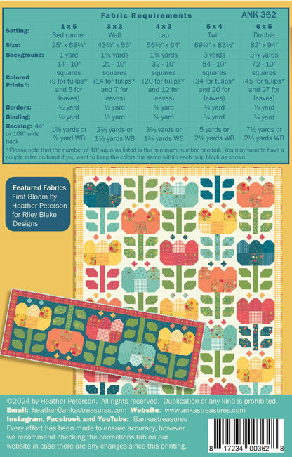 Anka's Treasures Tulip Festival Quilt Pattern ANK362 - 5 Size Variations Per Pattern