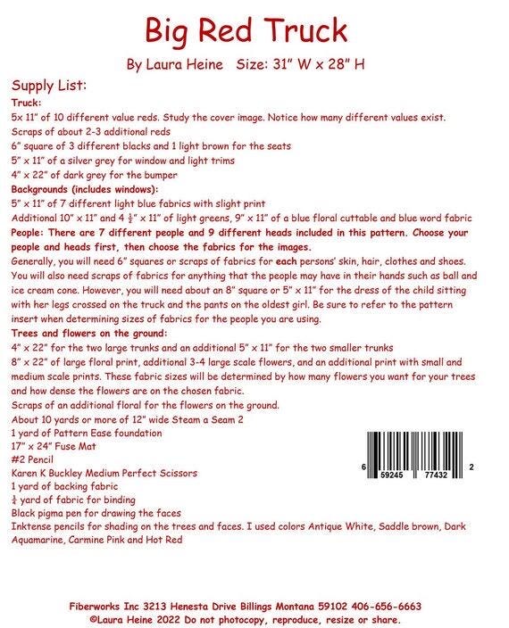 Laura Heine Big Red Truck Wall Quilt Pattern Finished Size: 31"x28"