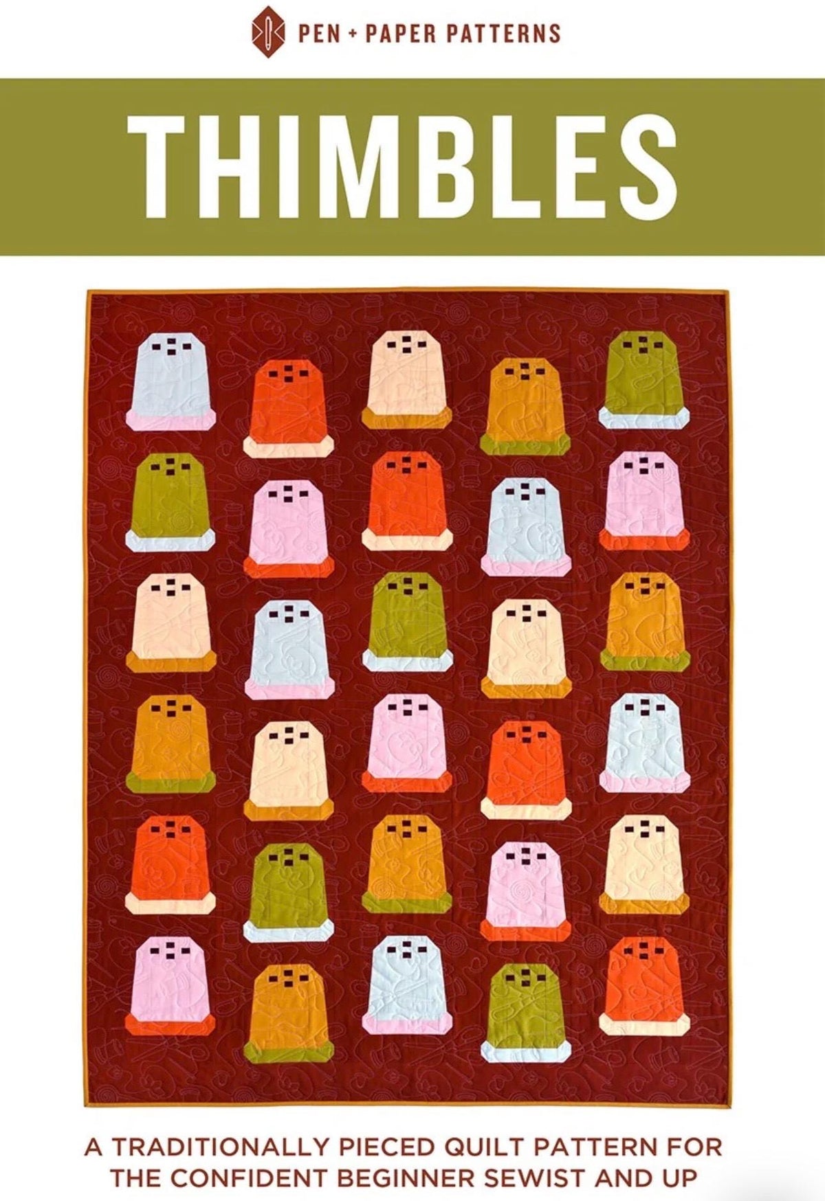 Pen + Paper Patterns Thimbles Quilt Pattern Finished Size: 57.5"x72.5" (Optional Fineline Glue Tip Sets Available)