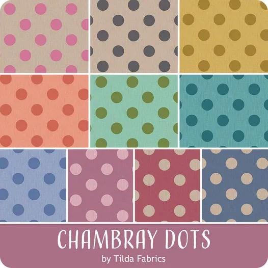 Tilda Basics Chambray Dots Fabric Collection 10pc Fat Quarter Bundle Authentic Premium 100% Cotton Fabrics