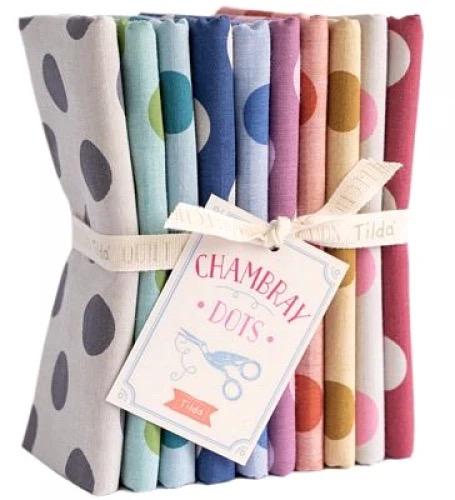 Tilda Basics Chambray Dots Fabric Collection 10pc Fat Quarter Bundle Authentic Premium 100% Cotton Fabrics