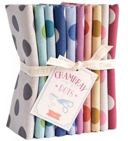 Tilda Basics Chambray Dots Fabric Collection 10pc Fat Quarter Bundle Authentic Premium 100% Cotton Fabrics