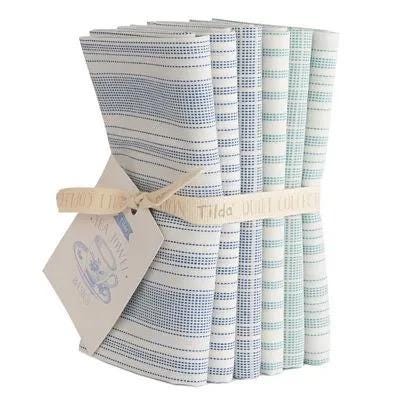 Tilda Tea Towel Basics Blue/Teal Fabric Collection 6pc Fat Quarter Bundle Authentic Premium 100% Cotton Fabrics
