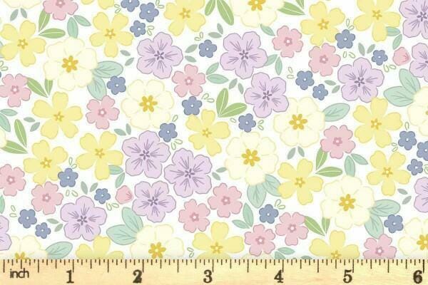 Lewis & Irene Dear Spring Fabric Collection Primrose Prairie on White CC68.1 Authentic Premium 100% Cotton Quilt Shop Quality Fabrics