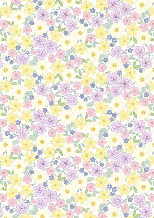 Lewis & Irene Dear Spring Fabric Collection Primrose Prairie on White CC68.1 Authentic Premium 100% Cotton Quilt Shop Quality Fabrics