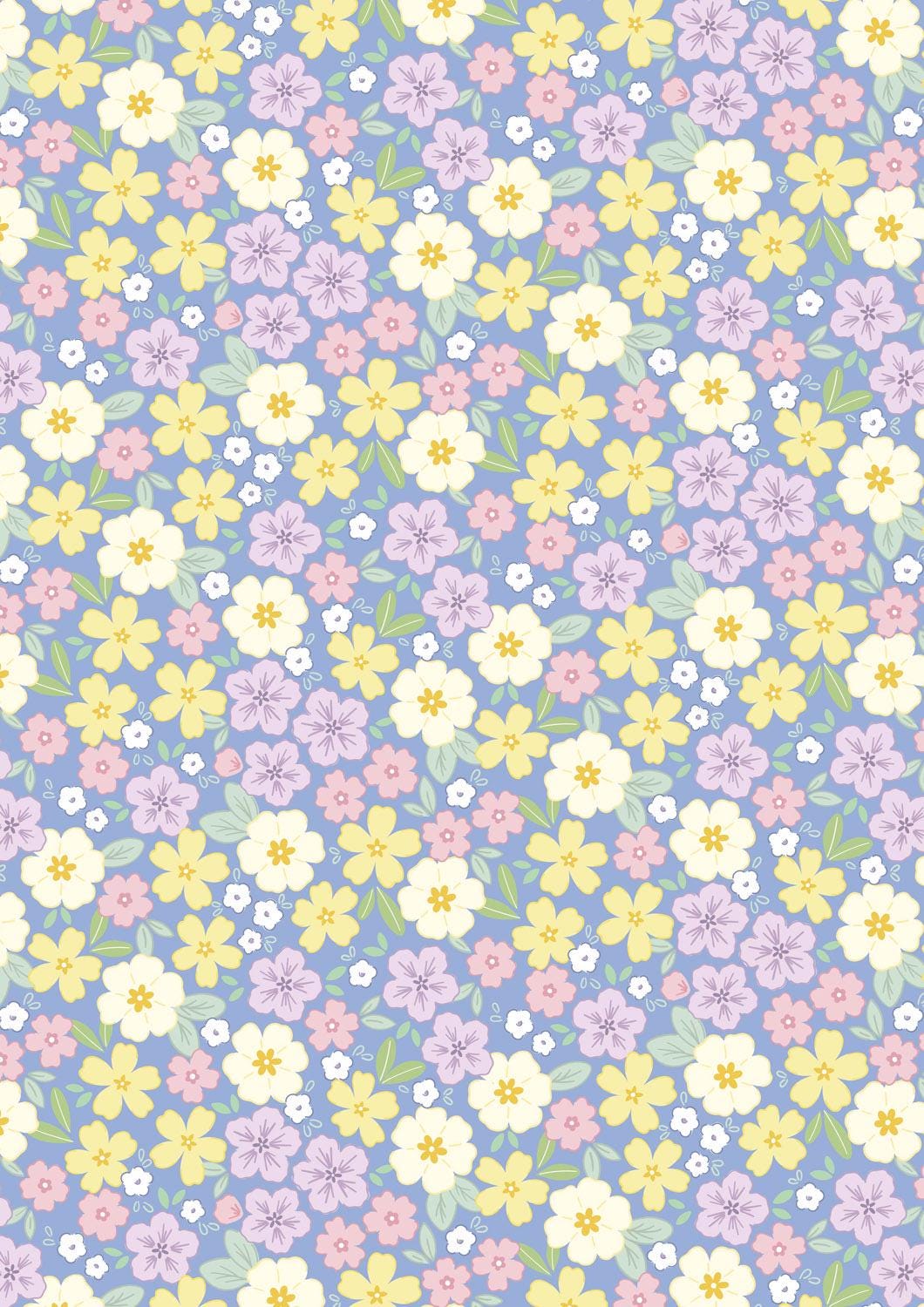 Lewis & Irene Dear Spring Fabric Collection Primrose Prairie on Dusky Mid Blue CC68.2 Authentic Premium 100% Cotton Fabrics