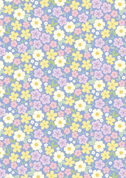 Lewis & Irene Dear Spring Fabric Collection Primrose Prairie on Dusky Mid Blue CC68.2 Authentic Premium 100% Cotton Fabrics