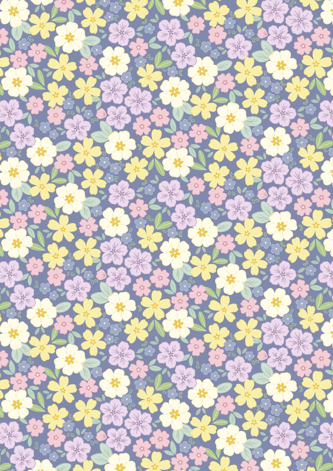 Lewis & Irene Dear Spring Fabric Collection Primrose Prairie on Dusky Dark Blue CC68.3 Authentic Premium 100% Cotton Fabrics
