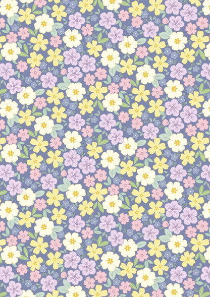Lewis & Irene Dear Spring Fabric Collection Primrose Prairie on Dusky Dark Blue CC68.3 Authentic Premium 100% Cotton Fabrics