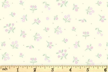 END OF BOLT 13" Lewis & Irene Dear Spring Fabric Collection Ditsy Dance on Dark Cream CC70.1